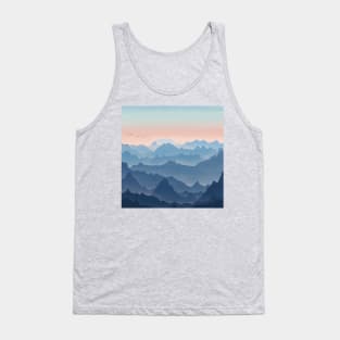 Blue and Orange Rocky Hills Landscape Digital Illustration Tank Top